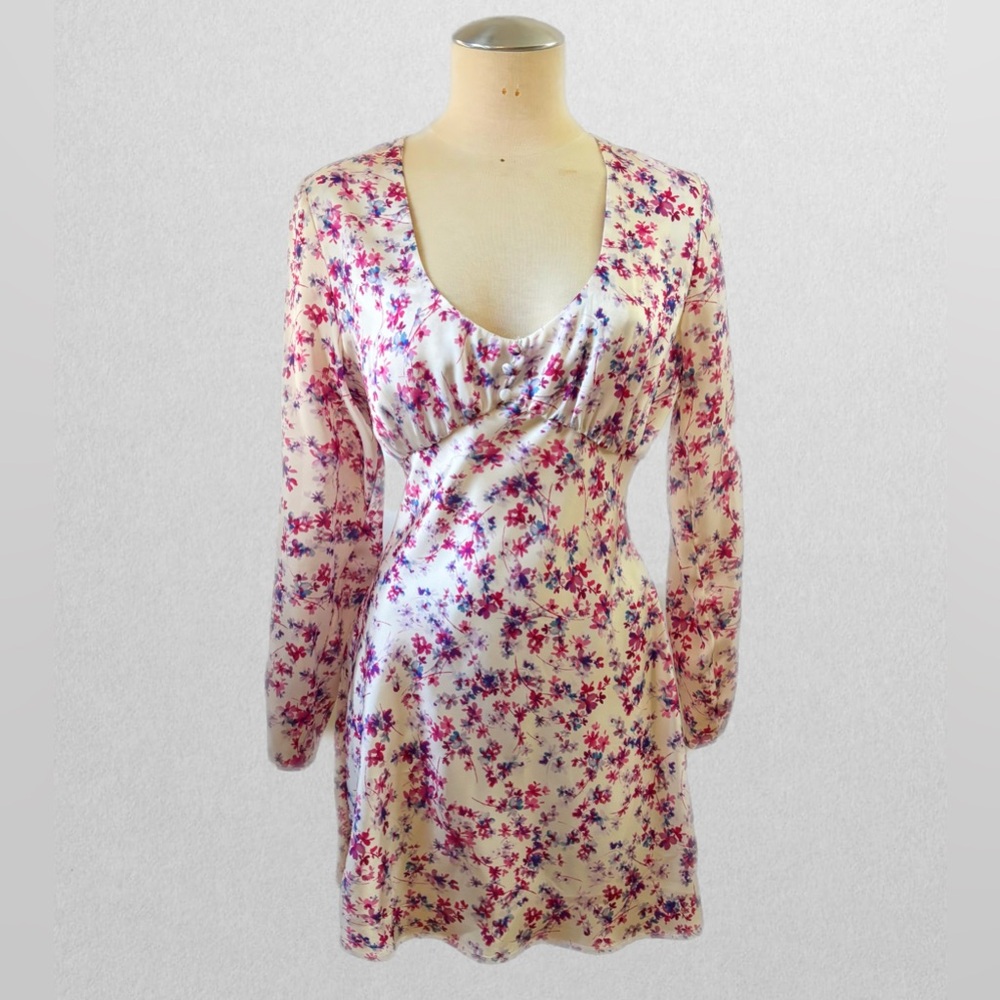 Floral Silky Long Sleeve Dress